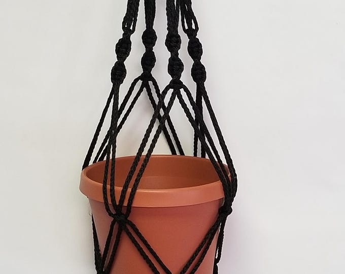Macrame Plant Hanger 24 Inch SPIRAL Style 4mm Black Cord - Choose Color