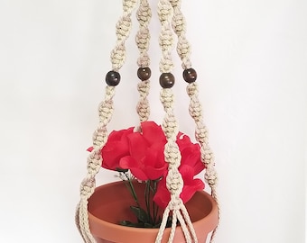 MACRAME Plant Hanger 32 in Deluxe Style with BEADS - 6mm Pearl Cord (Choose Cord Color)