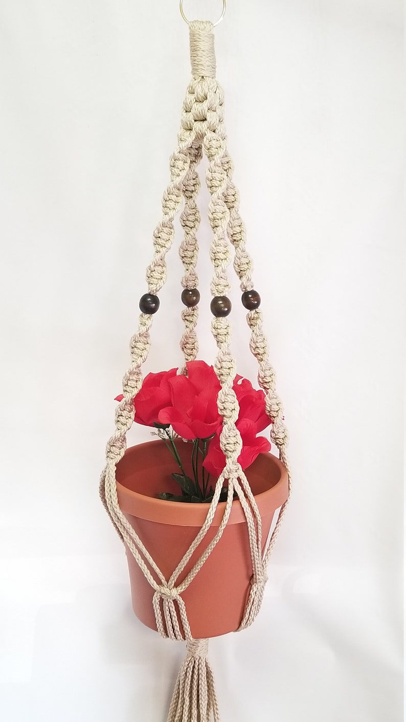 MACRAME Plant Hanger 32 in Deluxe Style with BEADS 6mm Pearl Cord Choose Cord Color image 1