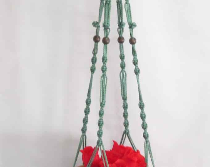 Macrame Plant Hanger 42 inch Button Knot with BEADS - 4mm Sage Green - Choose Cord Color