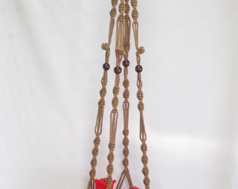 MACRAME Plant Hanger 50 inch Button Knot Style with BEADS - 6mm Sand cord - Choose Cord Color