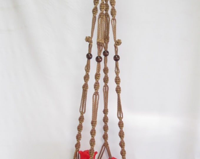 MACRAME Plant Hanger 50 inch Button Knot Style with BEADS - 6mm Sand cord - Choose Cord Color