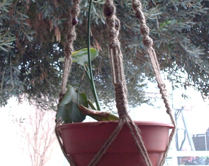 Macrame Plant Hanger 48 Inch Natural Jute Vintage Style with BEADS