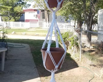 Macrame Plant Hanger 72 inch 3-TIER - 6mm White Cord - Choose Cord Color - Triple Hanger