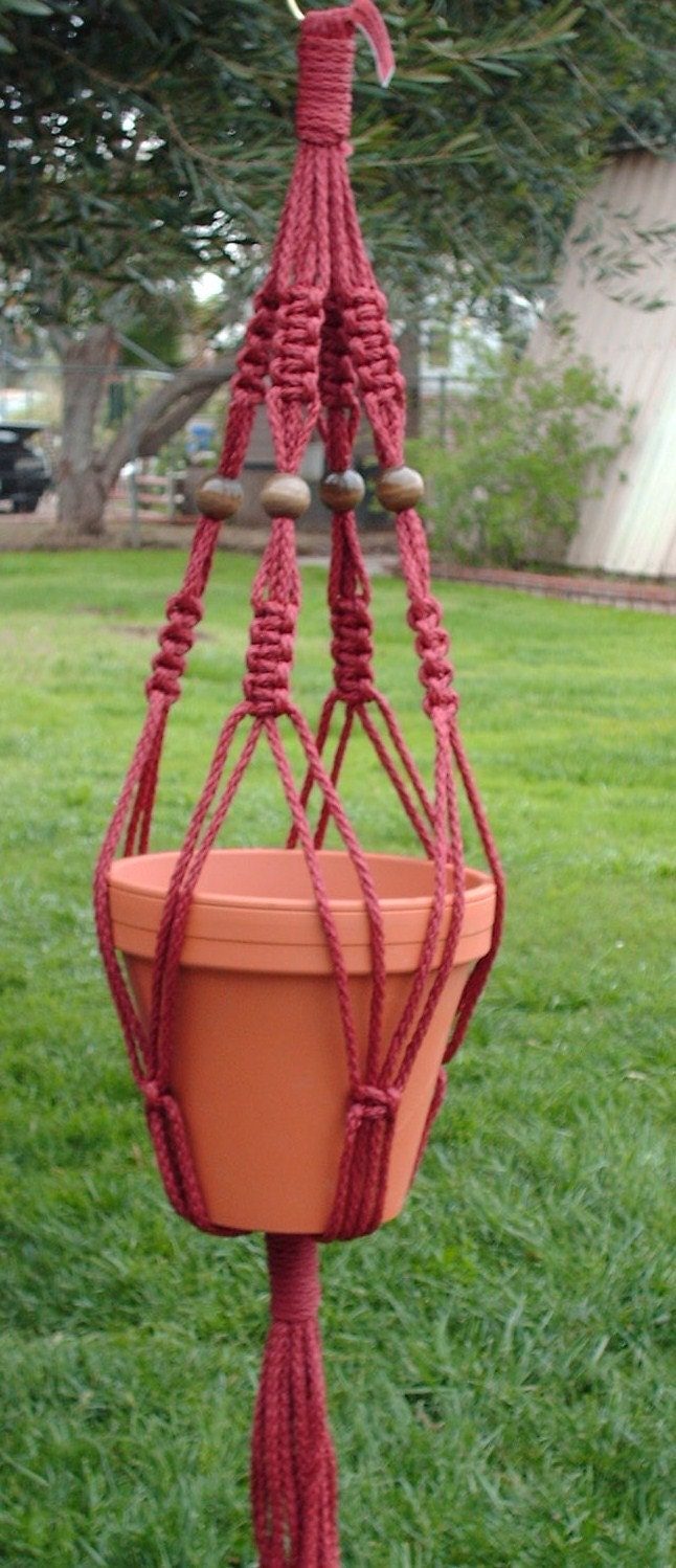 Macrame Plant Hanger 28 in Vintage Beaded strong 6mm Cranberry Etsy