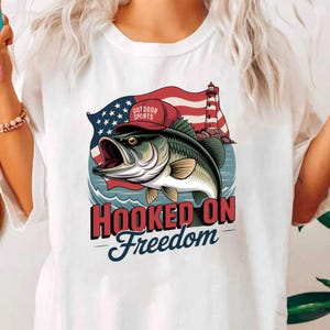 Patriotic Bass Fishing PNG: 4th of July American Flag Sublimation