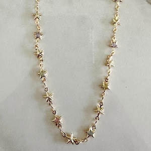 18k gold filled Multicolored Gold Star Chain Necklace, Dainty Necklace