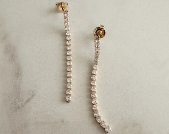 18k Gold Filled CZ Drop Earrings: Clear Statement Dangle Earrings