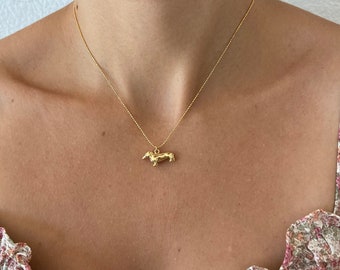 Gold Dachshund Dog Necklace Ball Chain