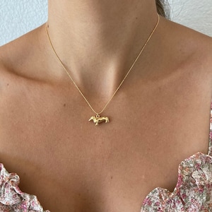 Gold Dachshund Dog Necklace Ball Chain