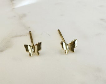 Small Gold Butterfly Stud Earrings: Sterling Silver