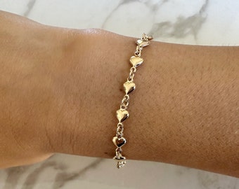 18k gold filled heart chain bracelet, dainty bracelet, gold layering bracelet