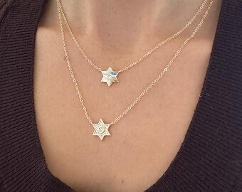 Gold Filled Double Star Necklace, Cubic Zirconia Charm
