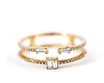14k Rose Gold Diamond Baguette Ring