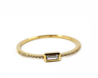 14k Gold Diamond Baguette Pave Stacking Ring