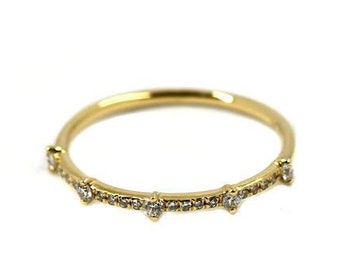 14k Yellow Gold Diamond Spike Pave Stacking Ring