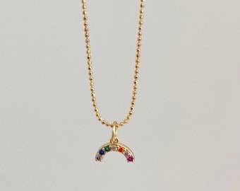 Gold Rainbow Charm Necklace Ball Chain
