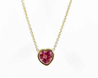 14k Gold Pink Tourmaline Heart Necklace