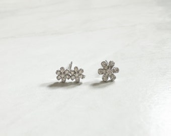 Rhodium Flower CZ Stud Earrings, Flower Studs, Flower Earrings