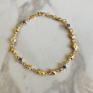 18k gold filled Blue and Gold Star Chain Bracelet, Dainty Bracelet