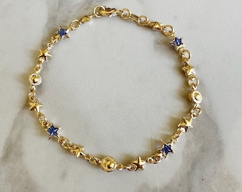 18k Gold Filled Blue Star Bracelet: Celestial Chain, Dainty Jewelry