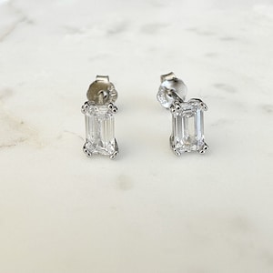 Silver CZ Baguette Stud Earrings, Silver Studs