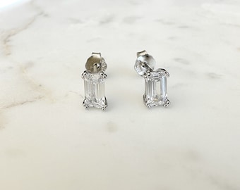 Silver CZ Baguette Stud Earrings, Silver Studs