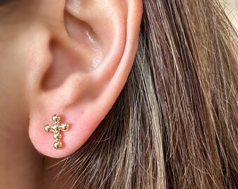 18k Gold Filled Bubble Cross Stud Earrings