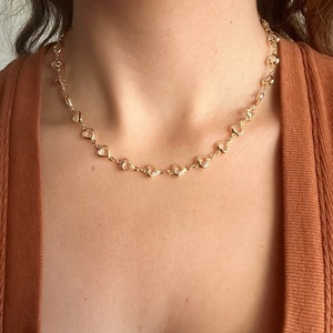 18k gold filled Gold Clear CZ Heart Chain Necklace, Heart Necklace