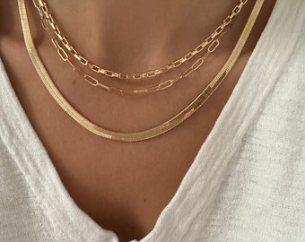 Gold Herringbone Chain Necklace, Gold Chain Necklace, Statement Necklace