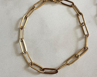 18K Gold PVD Paperclip Chain Bracelet: Dainty Layering