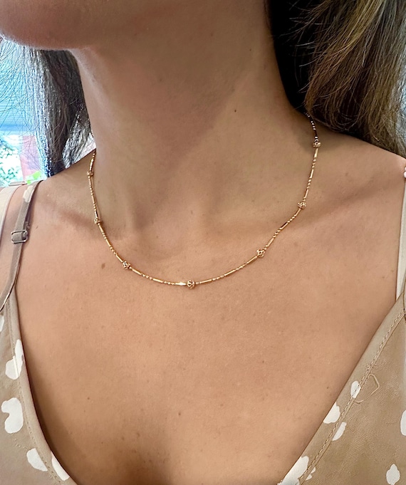 18k Gold Filled Ball Chain Necklace: Dainty Layering Necklace