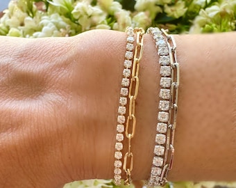 18k Gold Filled CZ Tennis Bracelet: Double Chain Layering Bracelet