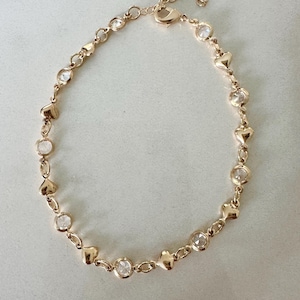 18k gold filled Gold Heart CZ Chain Bracelet, Dainty Bracelet, Valentines Day