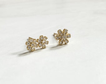 Gold Flower CZ Stud Earrings, Flower Studs, Flower Earrings