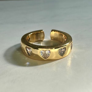 Gold CZ Heart Ring, Statement Ring, Heart Jewelry, Chunky Gold Ring, Heart CZ Ring