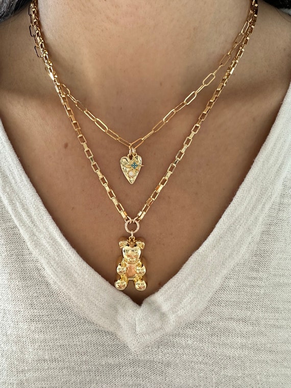 Opal & Diamond Teddy Bear Necklace 1/20 ct tw 10K Rose Gold 18