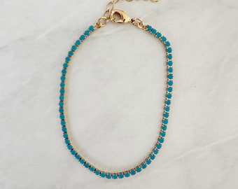 18k gold filled turquoise CZ tennis  bracelet, Tennis Bracelet