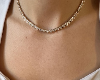 18k Gold Filled CZ Heart Tennis Choker Necklace Valentines Day