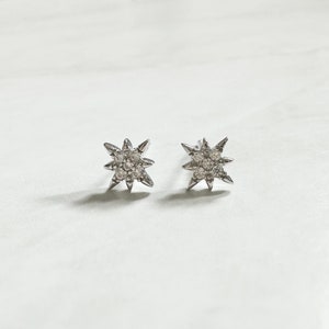 18k Rhodium Plated CZ Star Stud Earrings, Small Star Earrings, Star Jewelry, Celestial Jewelry