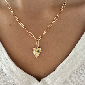 Gold Heart with Star Charm Chain Necklace-Heart Necklace, Statement Jewelry, Gold Chunky Necklace, valentines day