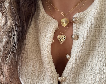Gold Heart Paperclip Chain Necklace, Valentines Gift, Statement Jewelry