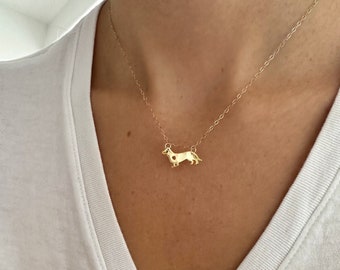 Gold Dachshund Dog Necklace with Heart, Dachshund Jewelry