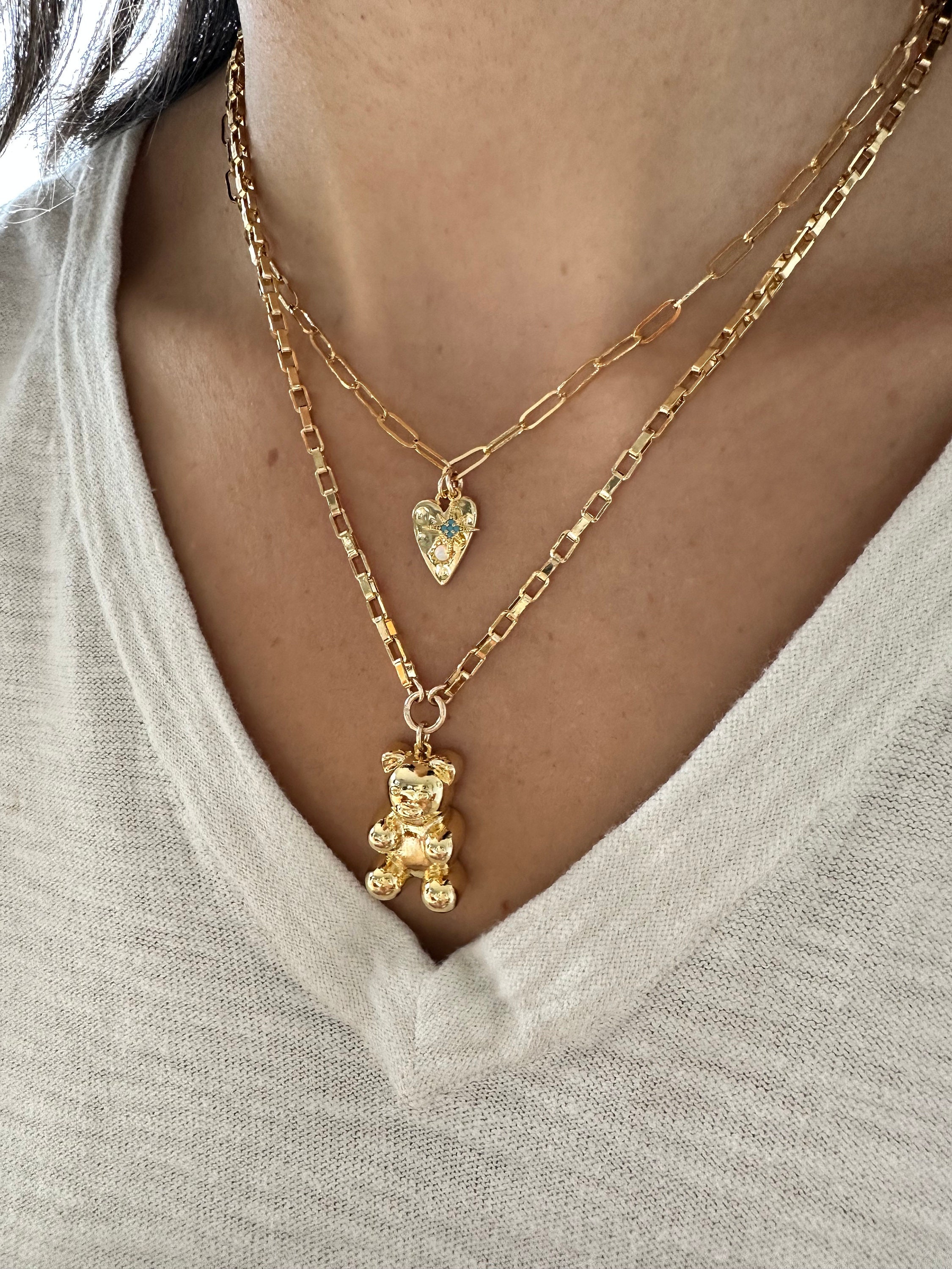 Minimalistic Design Gold Teddy Bear Necklace, Teddy