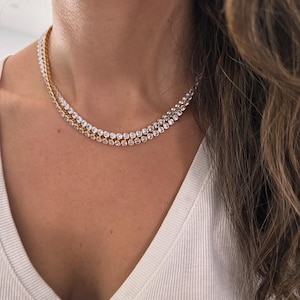 18k Gold Plated Round CZ Tennis Necklace-Statement Necklace, Layering Necklace