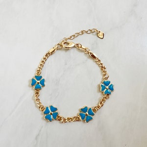18k gold filled Turquoise and Gold Clover Chain Bracelet, Dainty Bracelet