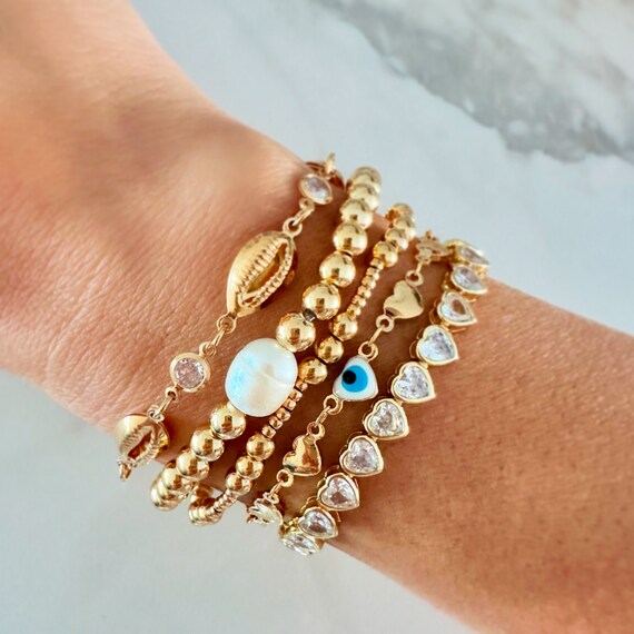 18Kゴールドフィルドハートブレスレット：ターコイズイービルアイ