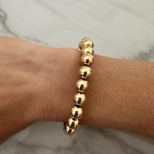 18k Gold Filled Beaded Bracelet: Chunky Stacking Jewelry