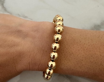 18k Gold Filled Beaded Bracelet: Chunky Stacking Jewelry