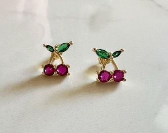 Gold Cherry Stud Earrings: 18K Gold Filled